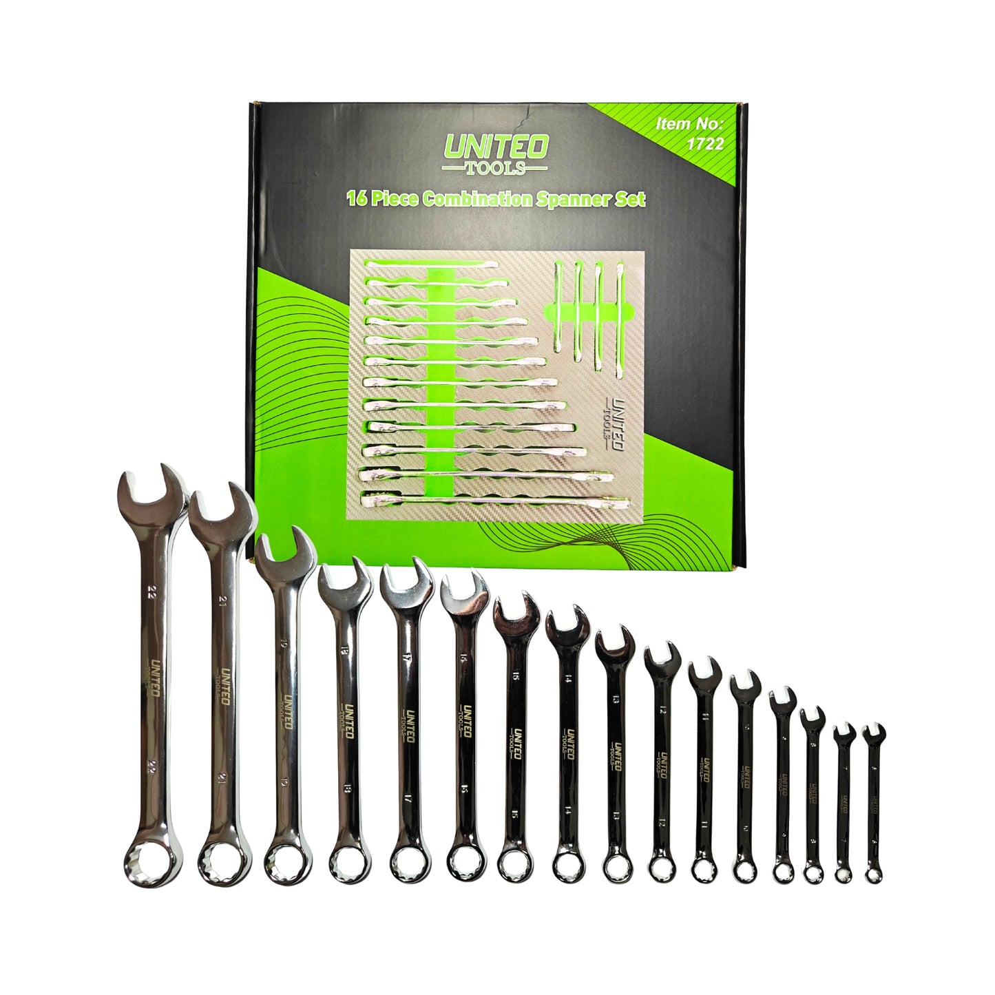 United Tools 16PC Extra Long Combination Spanner Set Cr-V EVA Foam Tray