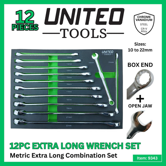 United Tools 12pc Extra Long Combination Spanner Set 10-22mm EVA Tray