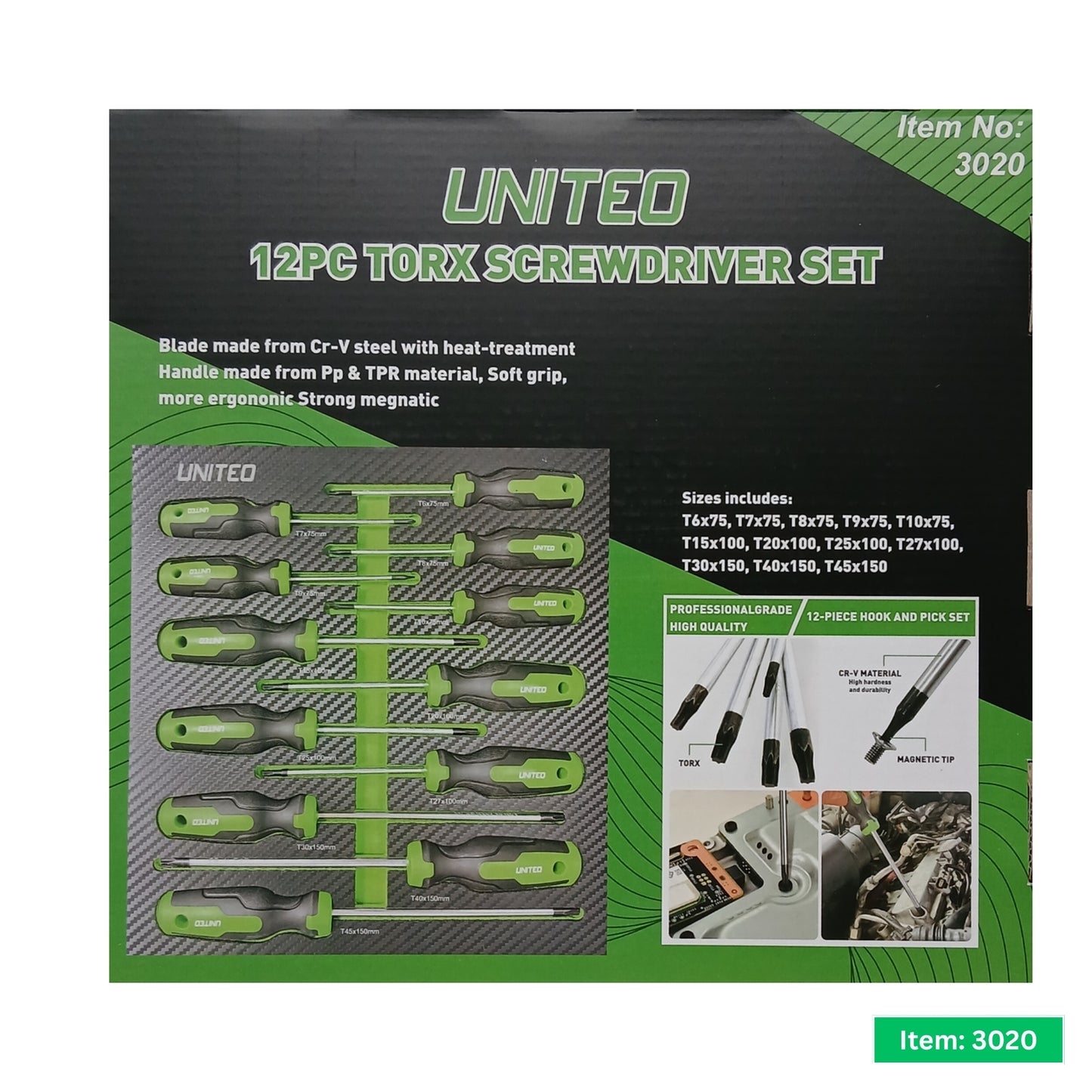Magnetic TORX Screwdriver Set 12PC Star Tork Tool Set T6-T45 in EVA Tray