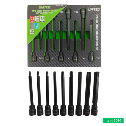 United Tools 9PC 110mm Long Impact Torx Bit Socket Set – 3/8" Drive with EVA Foam Tray