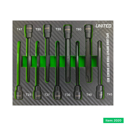 United Tools 9PC 110mm Long Impact Torx Bit Socket Set – 3/8" Drive with EVA Foam Tray