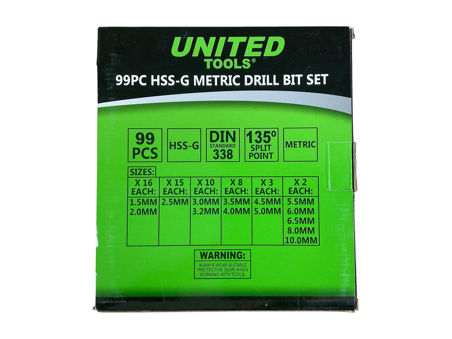 United Tools 99PC HSS-G Metric Drill Bit Set 135 Split Point Designed For Steel