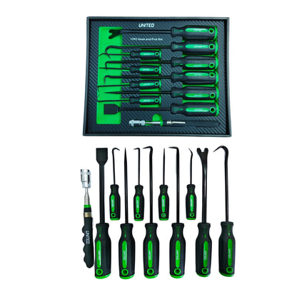 United Tools 11PC Hook Pick Scraper & LED Telescopic Magnet Set