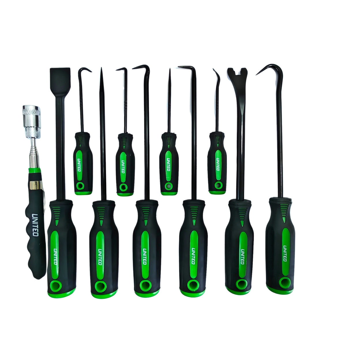 United Tools 11PC Hook Pick Scraper & LED Telescopic Magnet Set