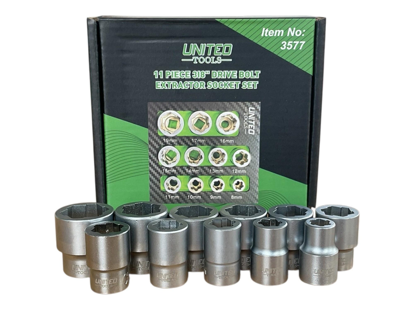 United Tools 11PC 3/8" Drive Bolt Extractor Socket Set with EVA Foam Tray