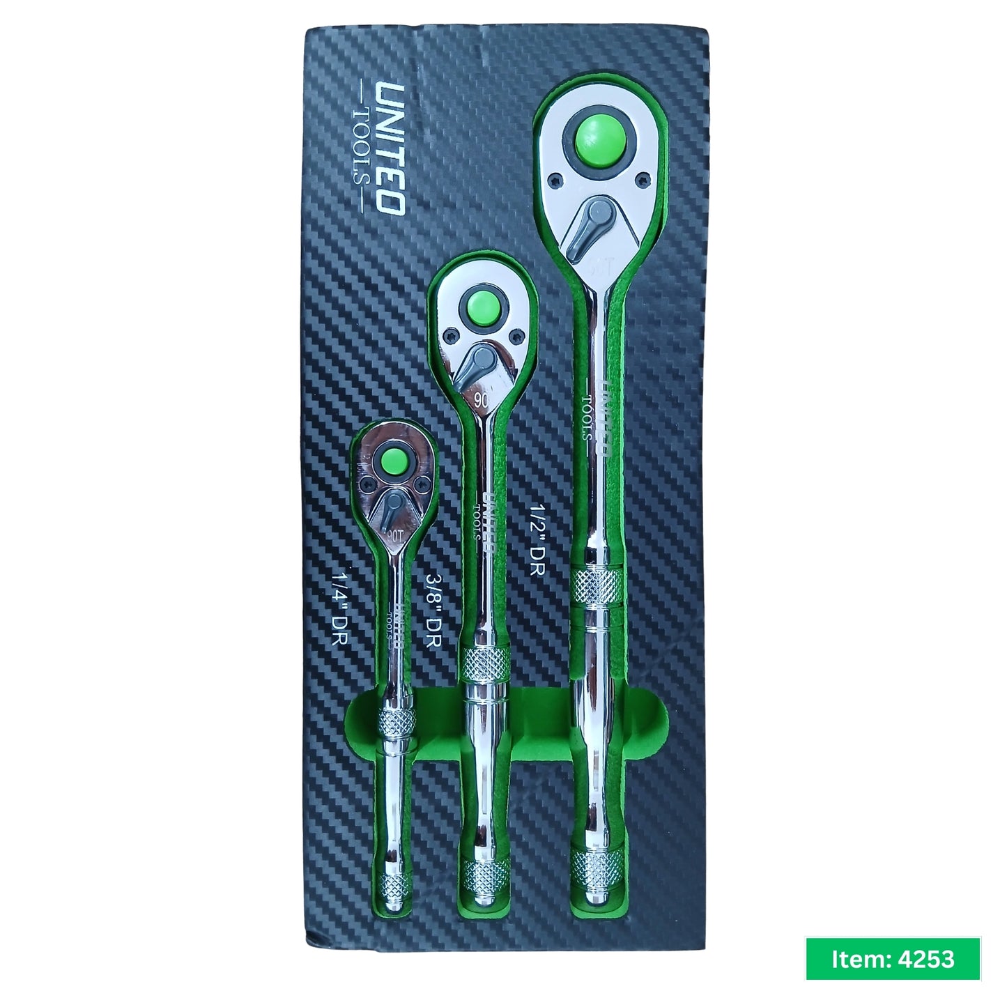 3pc Ratchet Set Metal Handles 1/4 3/8 1/2in Drive 90 Tooth Quick Release