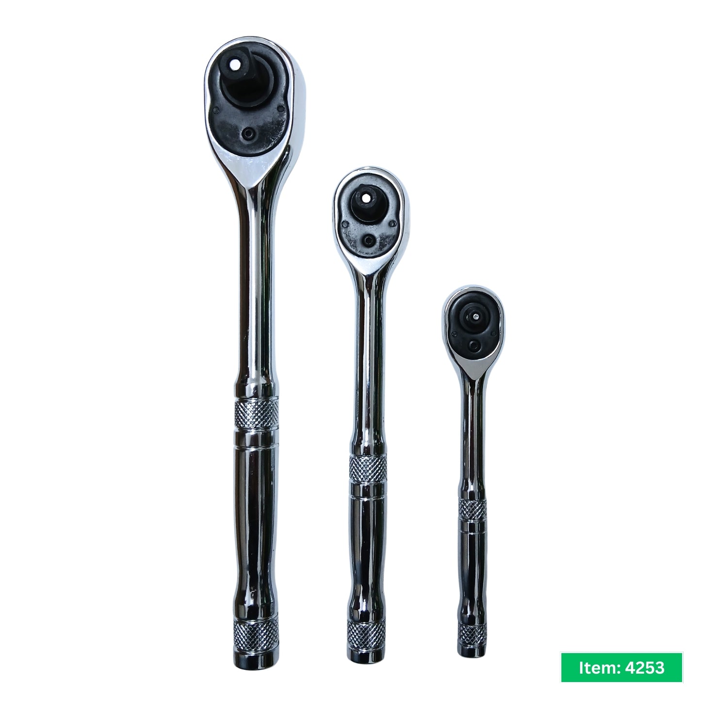 3pc Ratchet Set Metal Handles 1/4 3/8 1/2in Drive 90 Tooth Quick Release
