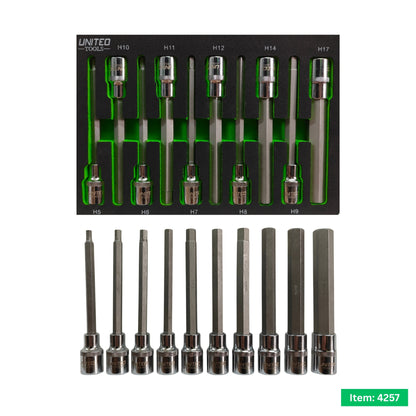 United Tools 10PC Extra Long Hex Bit Socket Set – 1/2" Drive with EVA Foam Tray