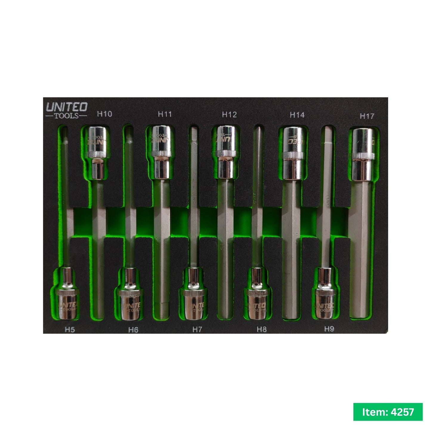 United Tools 10PC Extra Long Hex Bit Socket Set – 1/2" Drive with EVA Foam Tray