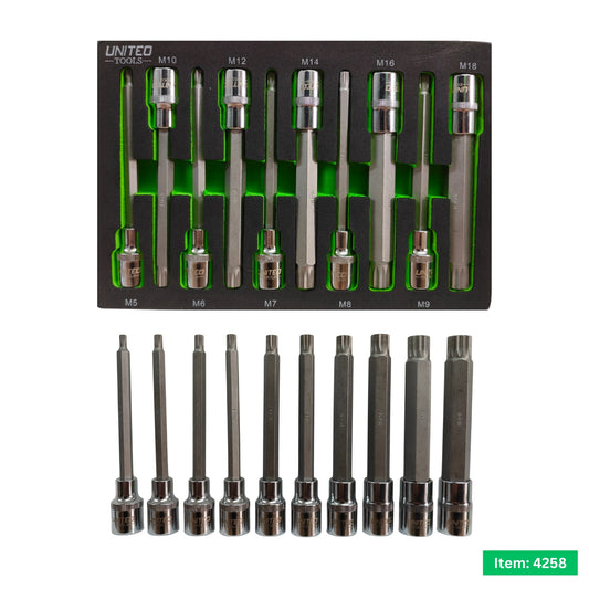 United Tools 10PC Extra Long Spline Bit Socket Set – 1/2" Drive with EVA Foam Tray