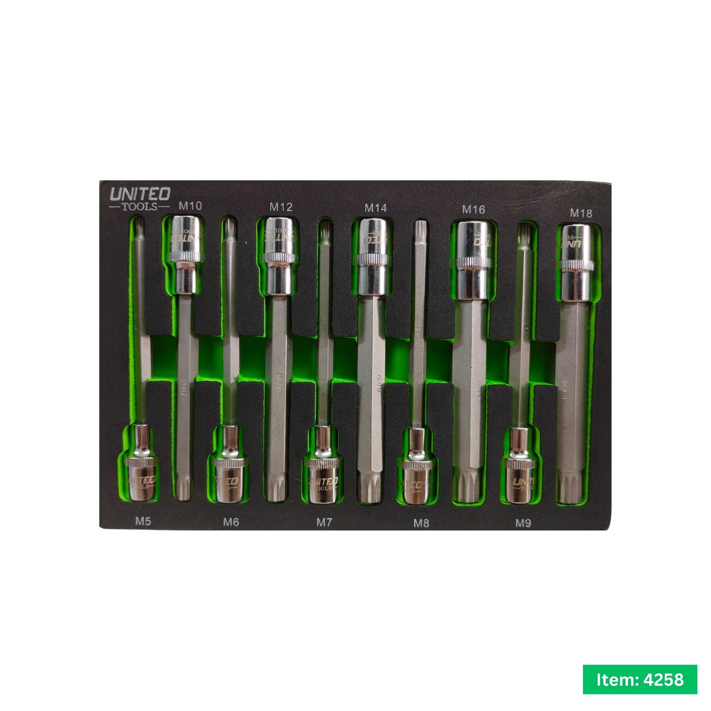 United Tools 10PC Extra Long Spline Bit Socket Set – 1/2" Drive with EVA Foam Tray