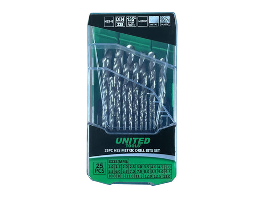 United Tools 25PC HSS Metric Drill Bits Set 135 Split Point