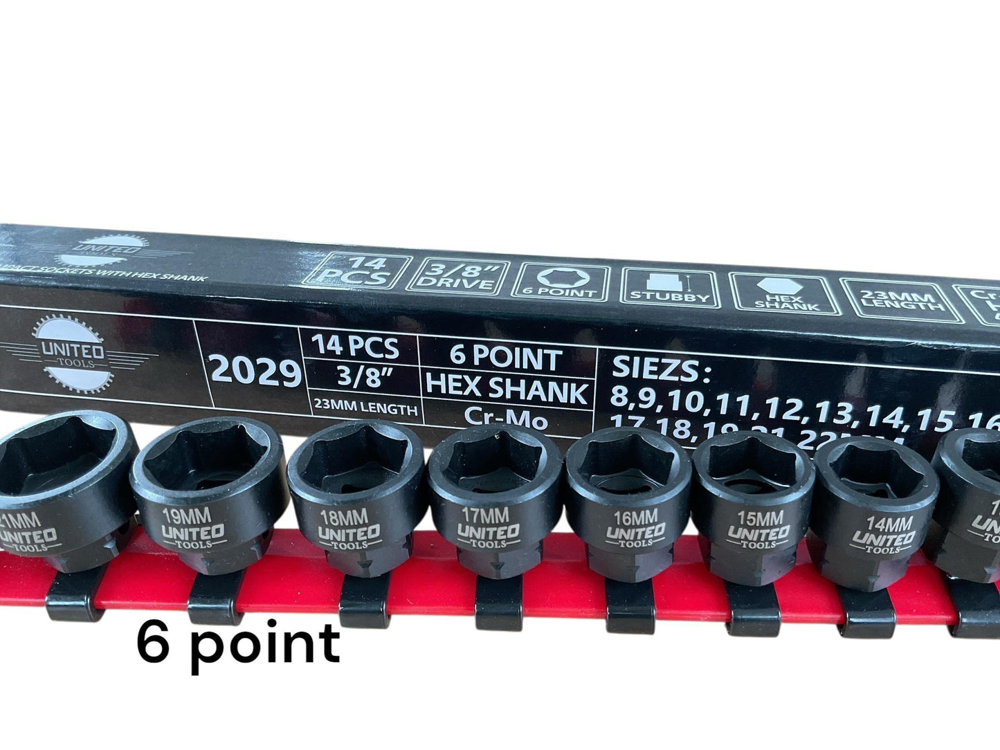 IMPACT Sockets Set 3/8" Dr SHALLOW Stubby IMPACT Sockets 8-22mm HEX 6pt HEX