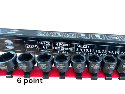 IMPACT Sockets Set 3/8" Dr SHALLOW Stubby IMPACT Sockets 8-22mm HEX 6pt HEX