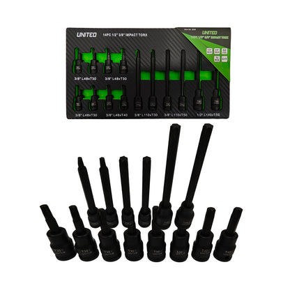 United Tools 1/2" 3/8"Dr Long IMPACT TORX Socket Set T30-T40-T50 Star Tork