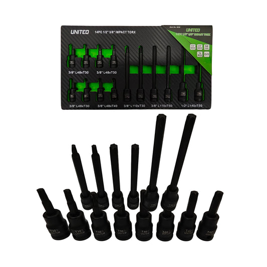 United Tools 1/2" 3/8"Dr Long IMPACT TORX Socket Set T30-T40-T50 Star Tork