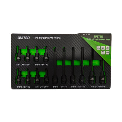 United Tools 1/2" 3/8"Dr Long IMPACT TORX Socket Set T30-T40-T50 Star Tork