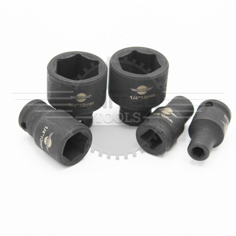 1/4"Inch Dr SHALLOW IMPACT Socket Set Short Reach Sockets 4-15mm 6pt HEX