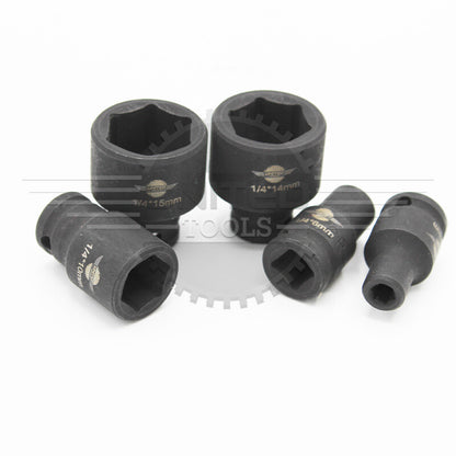 1/4"Inch Dr SHALLOW IMPACT Socket Set Short Reach Sockets 4-15mm 6pt HEX