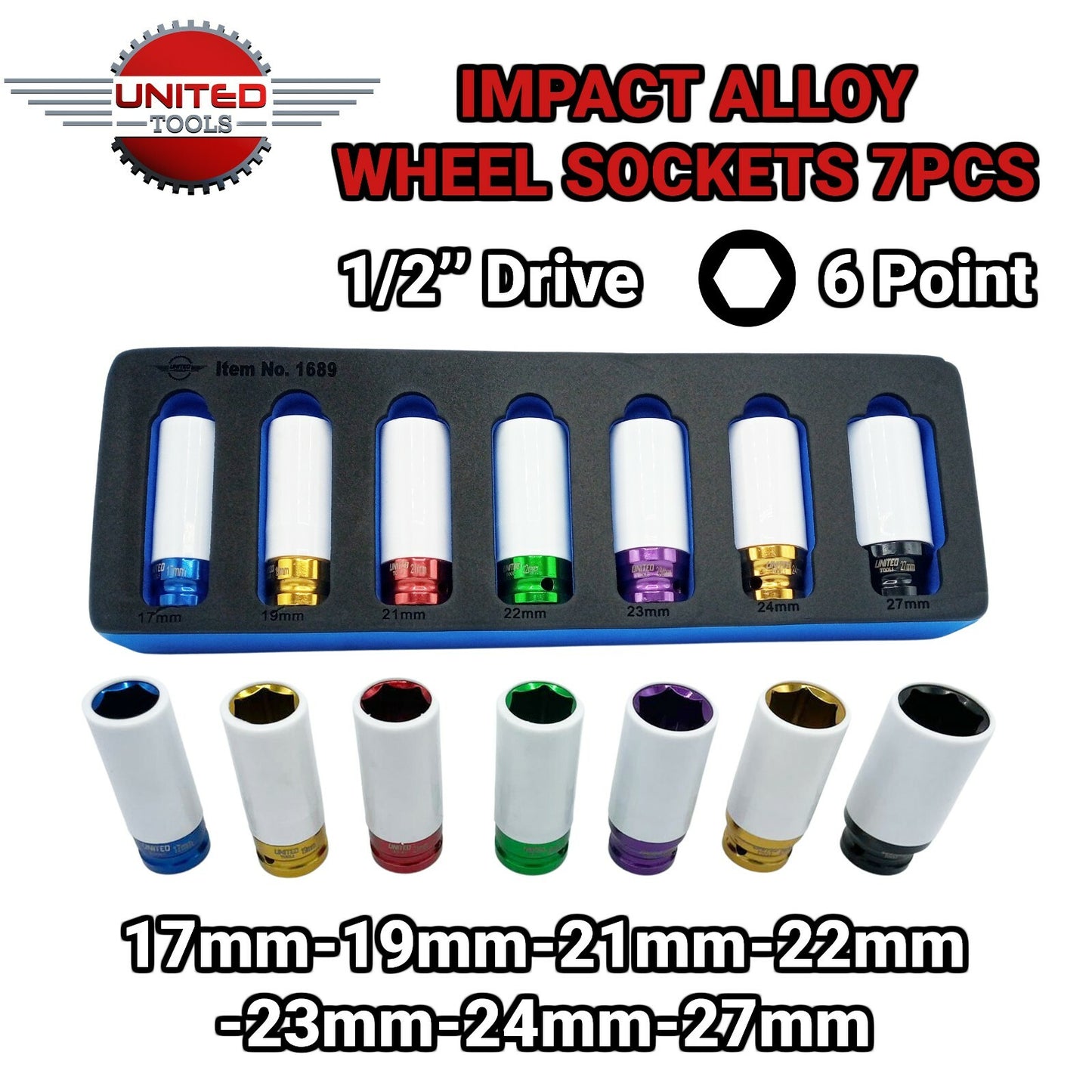 7PC 1/2 DEEP IMPACT Thin Wall Socket Set Alloy Wheels 17-27mm In Foam Sockets