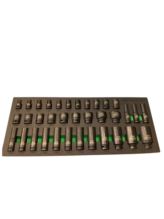 DEEP & SHALLOW IMPACT Socket Set 1/2"Dr 35PC 8-32mm 6pt HEX Sockets Set EVA