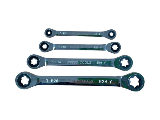 E-TORX Ratchet Spanners 4PC Star TORX Wrench Double Female TORX E6-E24