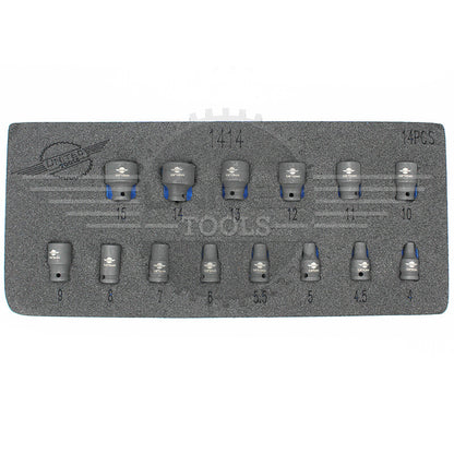 1/4"Inch Dr SHALLOW IMPACT Socket Set Short Reach Sockets 4-15mm 6pt HEX