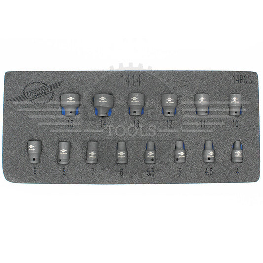 1/4"Inch Dr SHALLOW IMPACT Socket Set Short Reach Sockets 4-15mm 6pt HEX