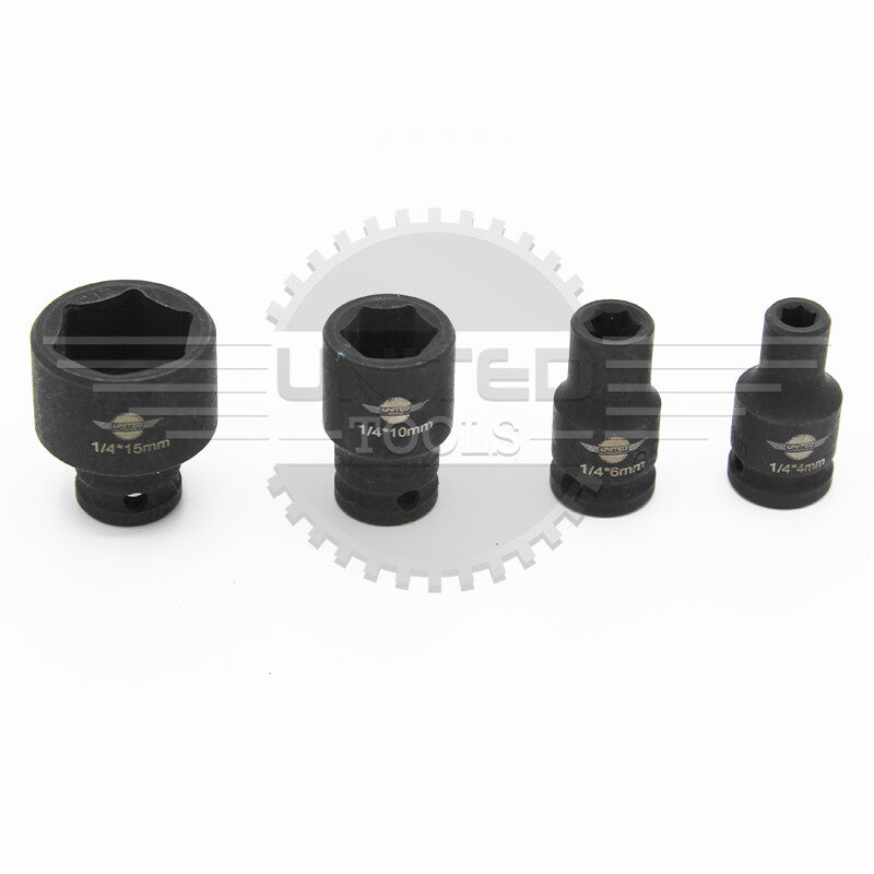 1/4"Inch Dr SHALLOW IMPACT Socket Set Short Reach Sockets 4-15mm 6pt HEX
