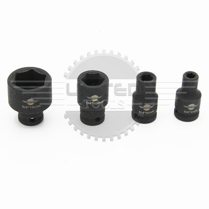 1/4"Inch Dr SHALLOW IMPACT Socket Set Short Reach Sockets 4-15mm 6pt HEX