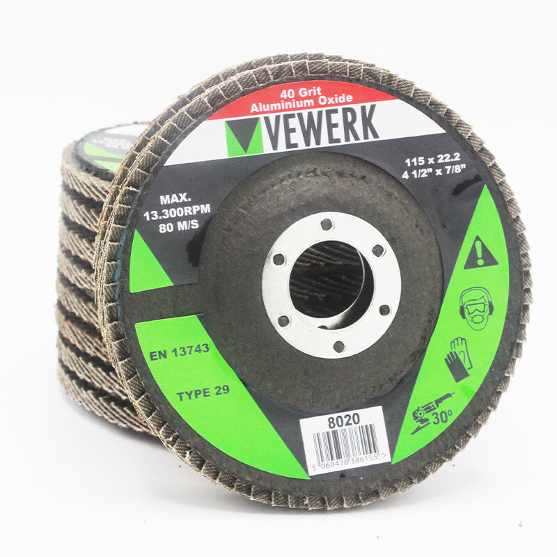12 X Flat Flap Discs Mixed Grit For Angle Grinder 45" (115mm) Sanding Grinding