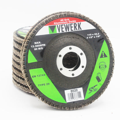 12 X Flat Flap Discs Mixed Grit For Angle Grinder 45" (115mm) Sanding Grinding