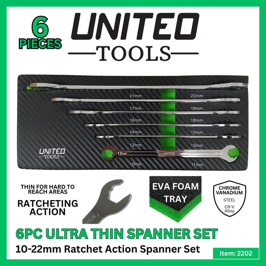 6PC Ultra Thin Ratcheting Action Spanner Set-10-22mm