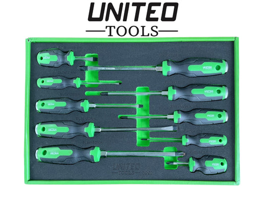 United Tools 10pc Magnetic Screwdriver Set Go Through Phillips Slotted in EVA Tray