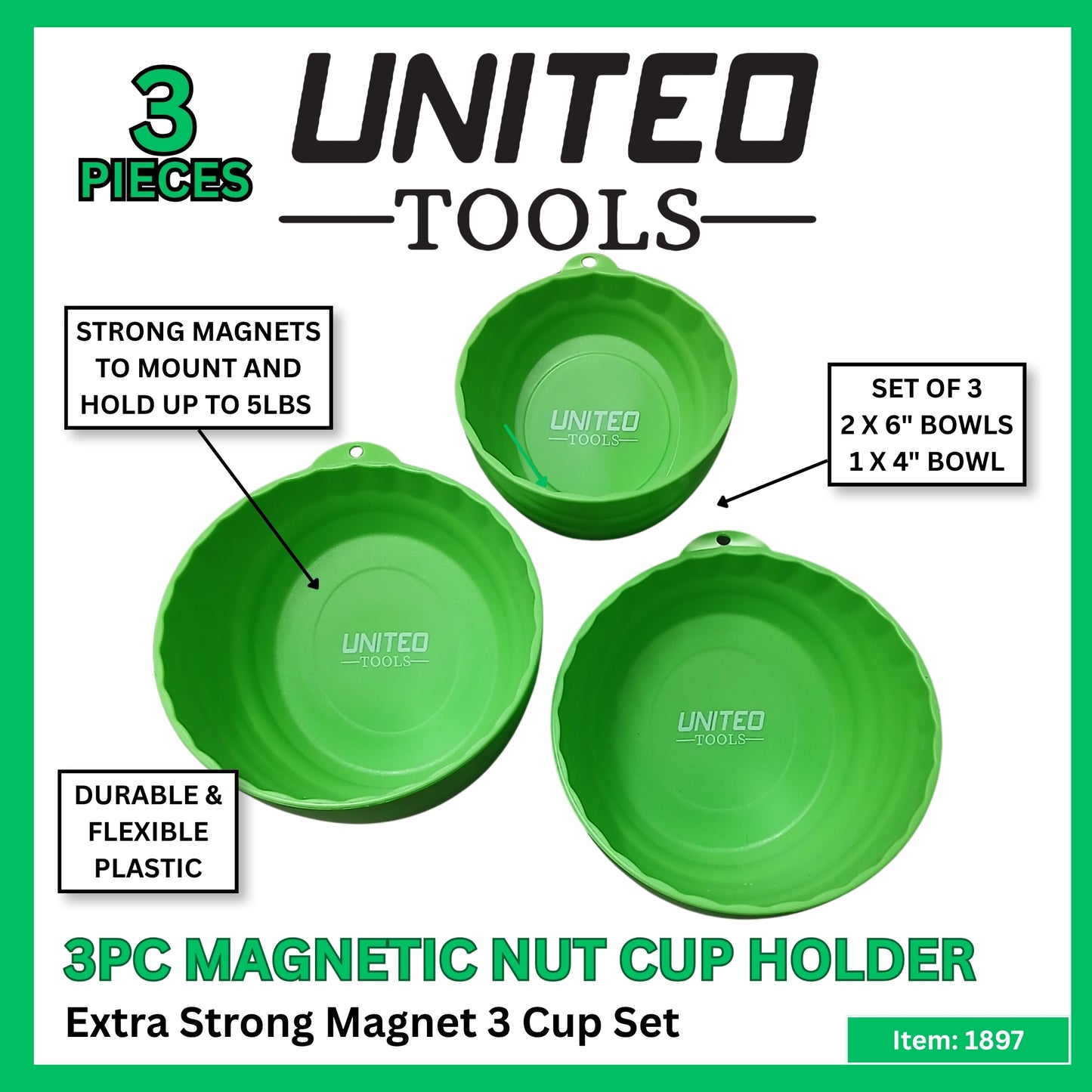 3PC Magnetic Nut Cup With Hanger Hole