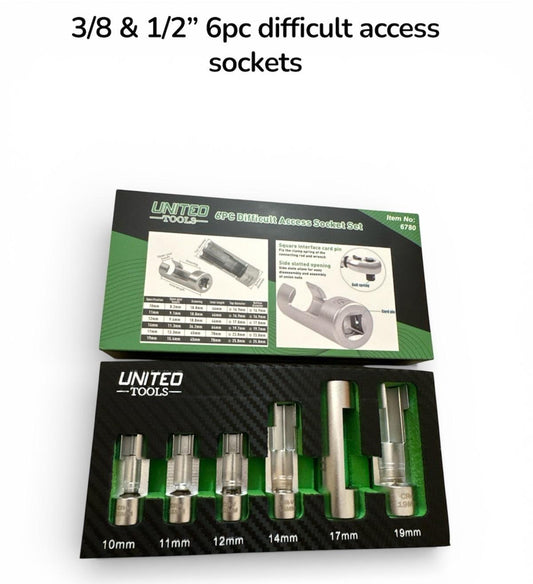 United Tools Difficult Access Sockets Lamba 3/8 + 1/2" Dr 10mm-19mm