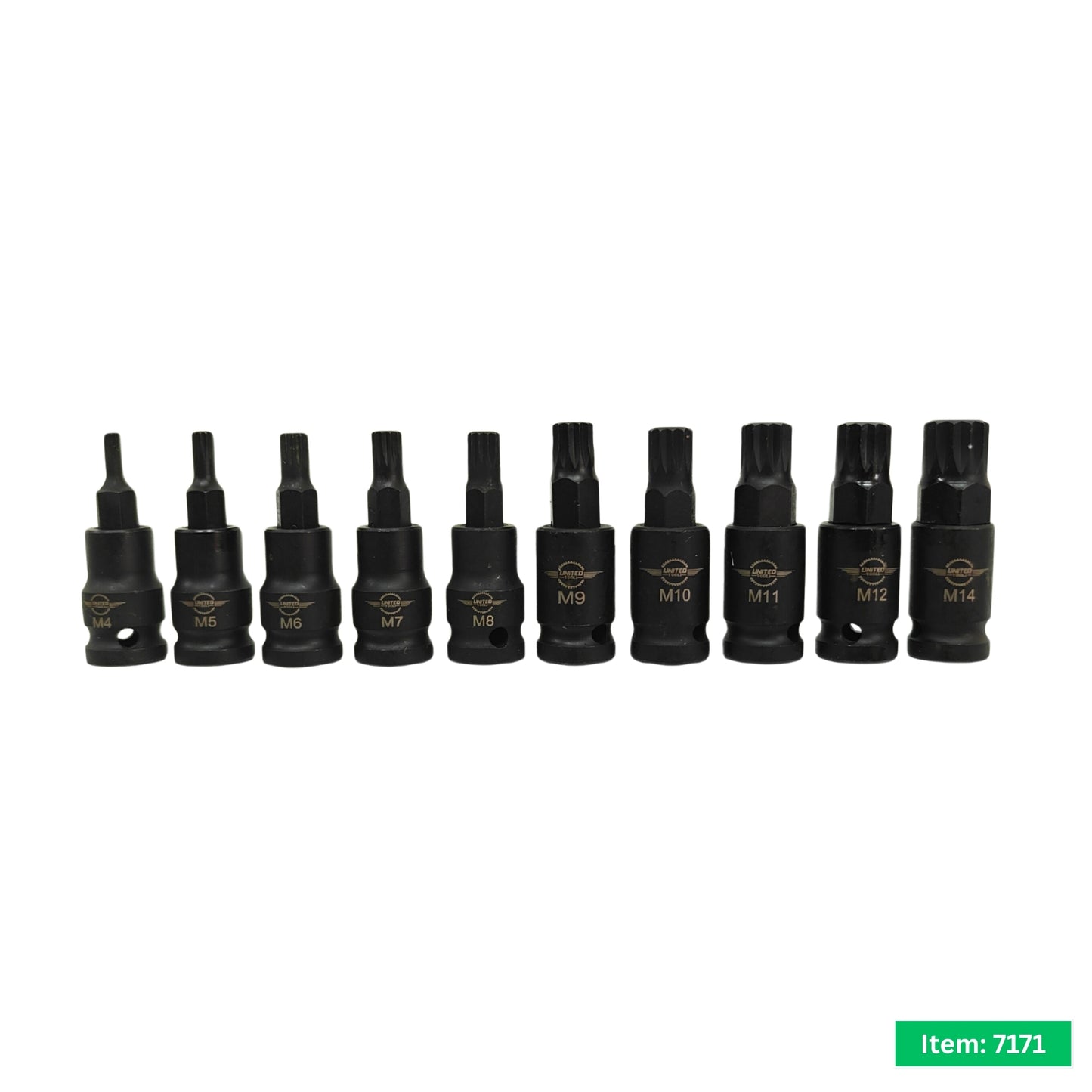 United Tools 10PC Impact Spline Bit Socket Set 3/8" Dr M4-M14 EVA Tray