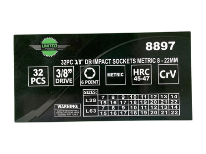 32PC 3/8 Dr IMPACT DEEP And SHALLOW Sockets Metric 8-22mm