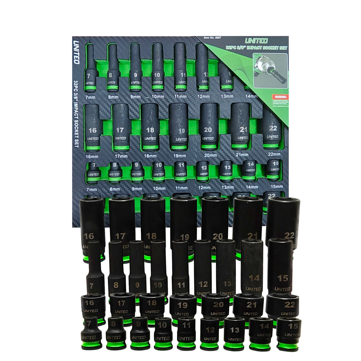 32PC 3/8 Dr IMPACT DEEP And SHALLOW Sockets Metric 8-22mm