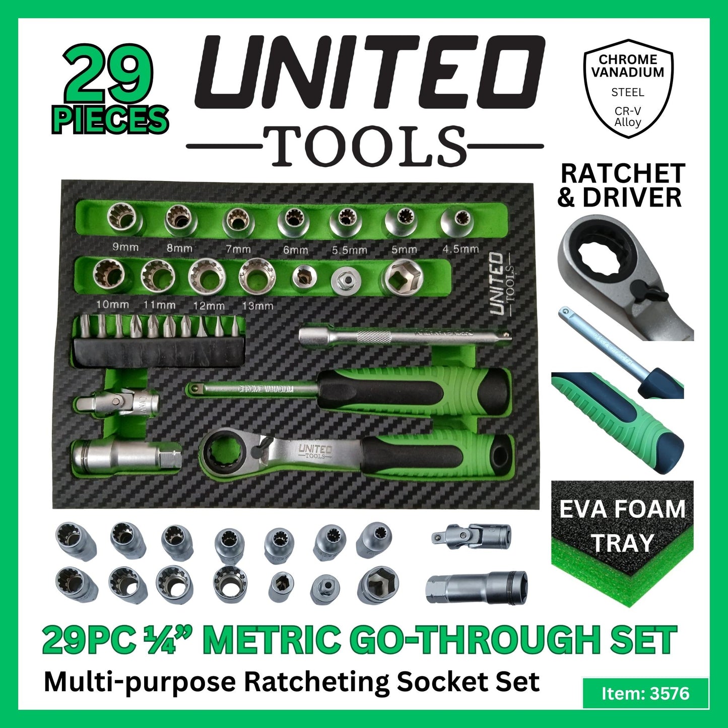 29PC 1/4" Metric Go-Through Socket Set-45-13mm