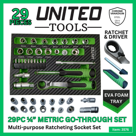 29PC 1/4" Metric Go-Through Socket Set-45-13mm