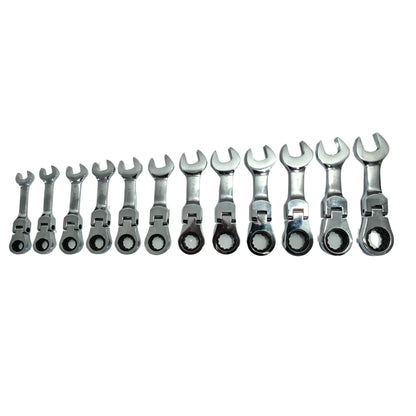 United Tools 12PC Stubby Flexi Head Ratchet Spanner Set 8-19mm 90T