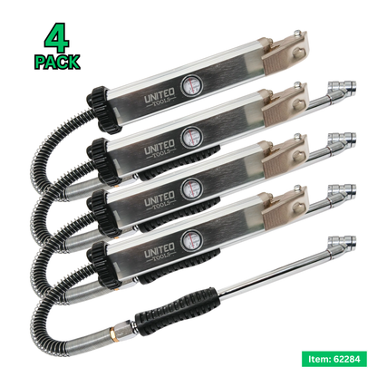 4 Pack Professional Tyre Inflator & Gauge 160psi 11bar Heavy Duty