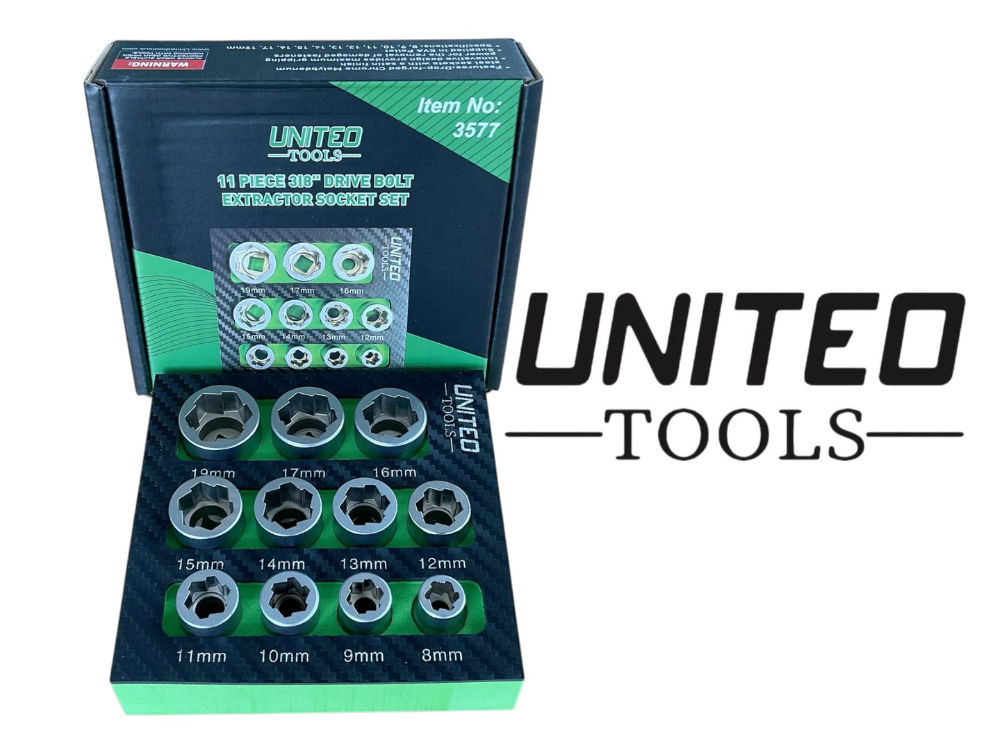 United Tools 11PC 3/8" Drive Bolt Extractor Socket Set with EVA Foam Tray