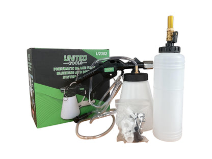 United Tools U2302 Pneumatic Brake Fluid & Refill System 1 Litre 90-120Psi 17M Hose 21-30mm Adapters For 4 Master Cylinders