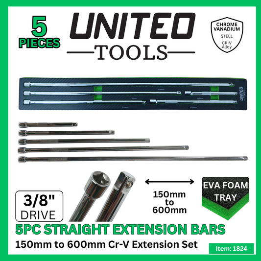 5PC 3/8" Dr Extra Long Extension Bar Set 100, 150, 350, 450, 600mm in EVA Foam