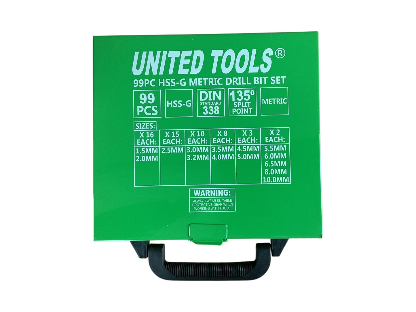 United Tools 99PC HSS-G Metric Drill Bit Set 135 Split Point Designed For Steel