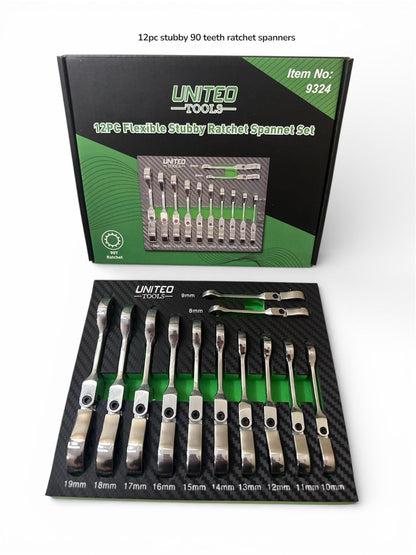 Flexi Head Stubby Ratchet Spanner Set 8-19mm Flexible Ratchet Combination Wrench