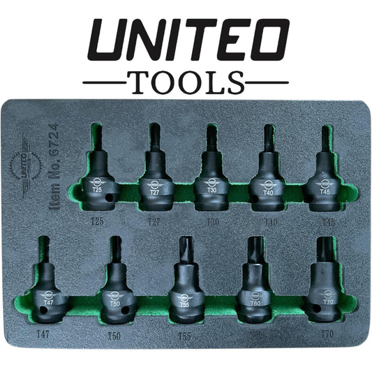 United Tools 10PC 1/2" Dr IMPACT Star Bit Sockets Set T25-T70 For Professional Use