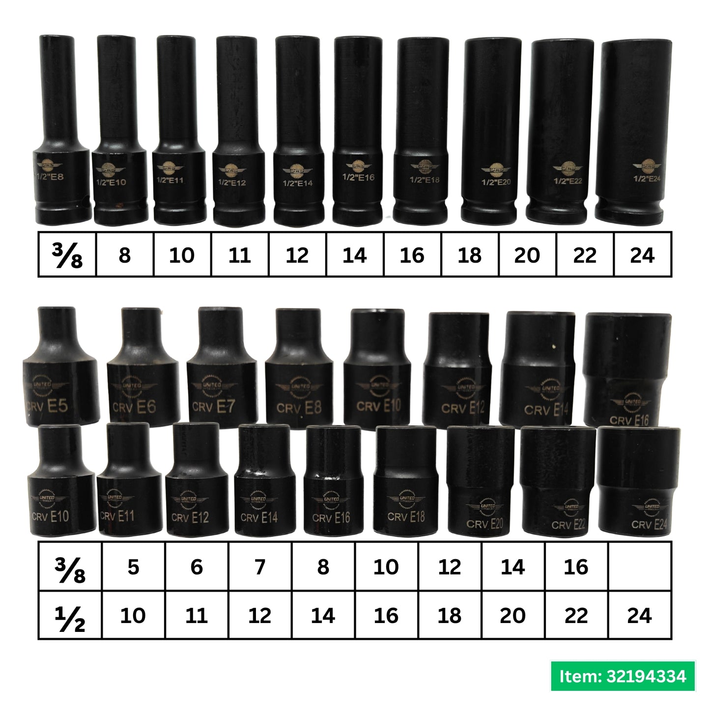 27PC 3/8 & 1/2" Dr Deep & Shallow IMPACT Female E-TORX Socket Set